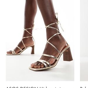 ASOS Gold Strappy Block Heel Sandals